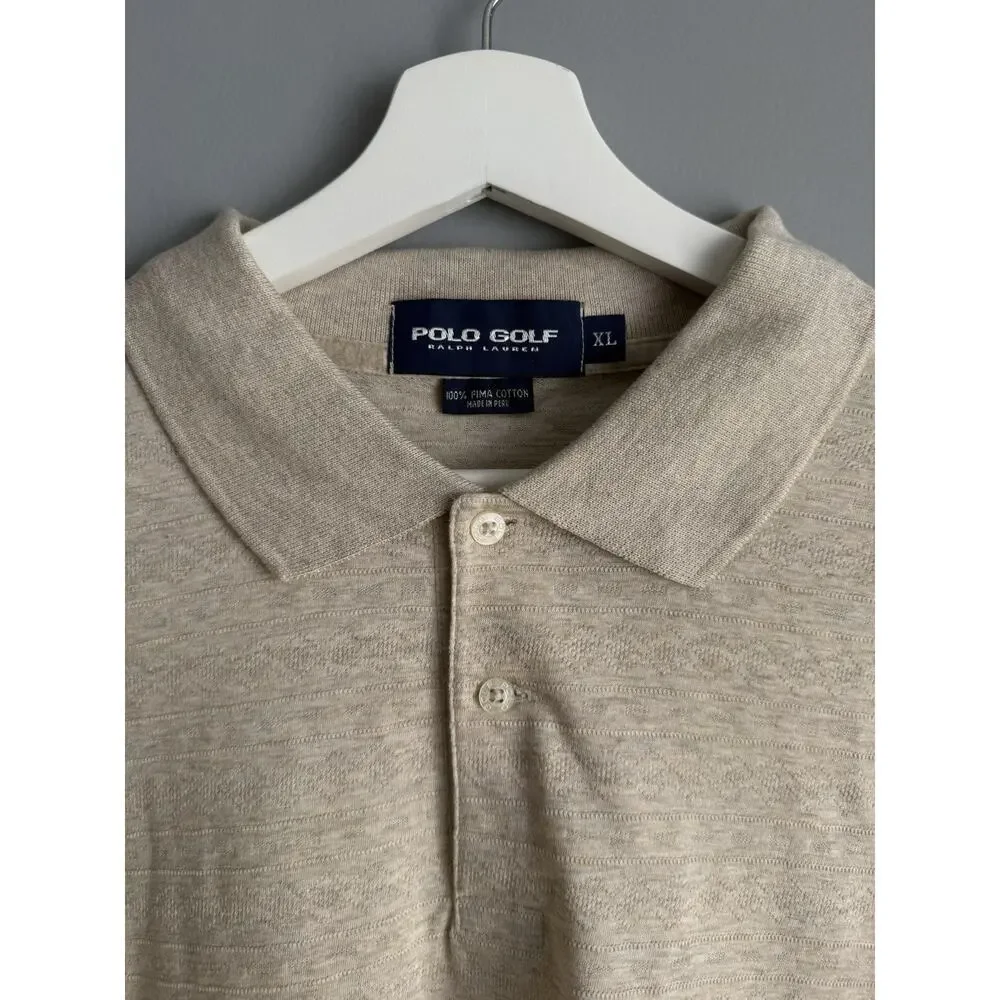 Polo Golf Ralph Lauren Long Sleeve Polo Shirt XL Beige Pima Cotton Classic Fit